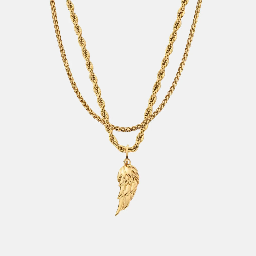 Conjunto masculino Angel Wing Ouro com corrente com pingente