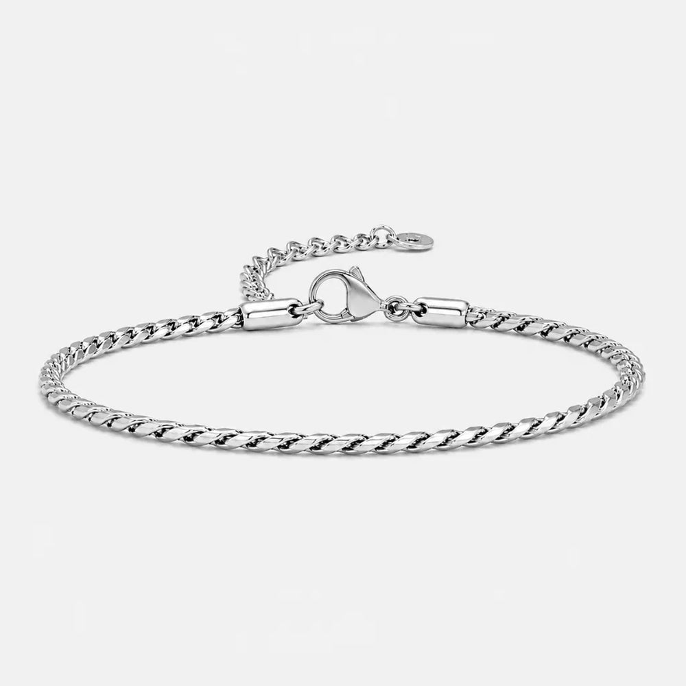Pulseira masculina prata estilo corda fina em aço inoxidável polido