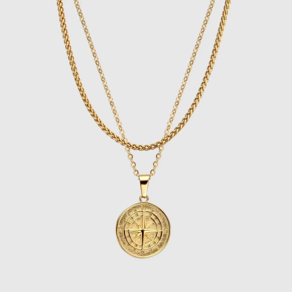 Conjunto masculino Azimute Ouro com corrente com pingente