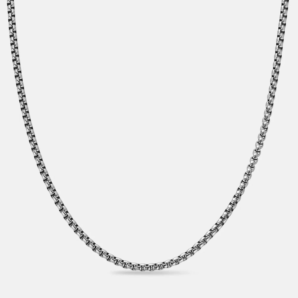 Colar masculino prata estilo box chain em aço inoxidável polido