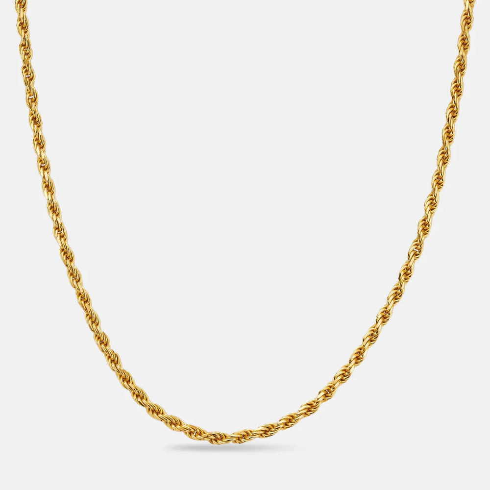 Corrente masculina Braided Minimal dourada em aço inoxidável 316L com corrente rope torcida e design minimalista